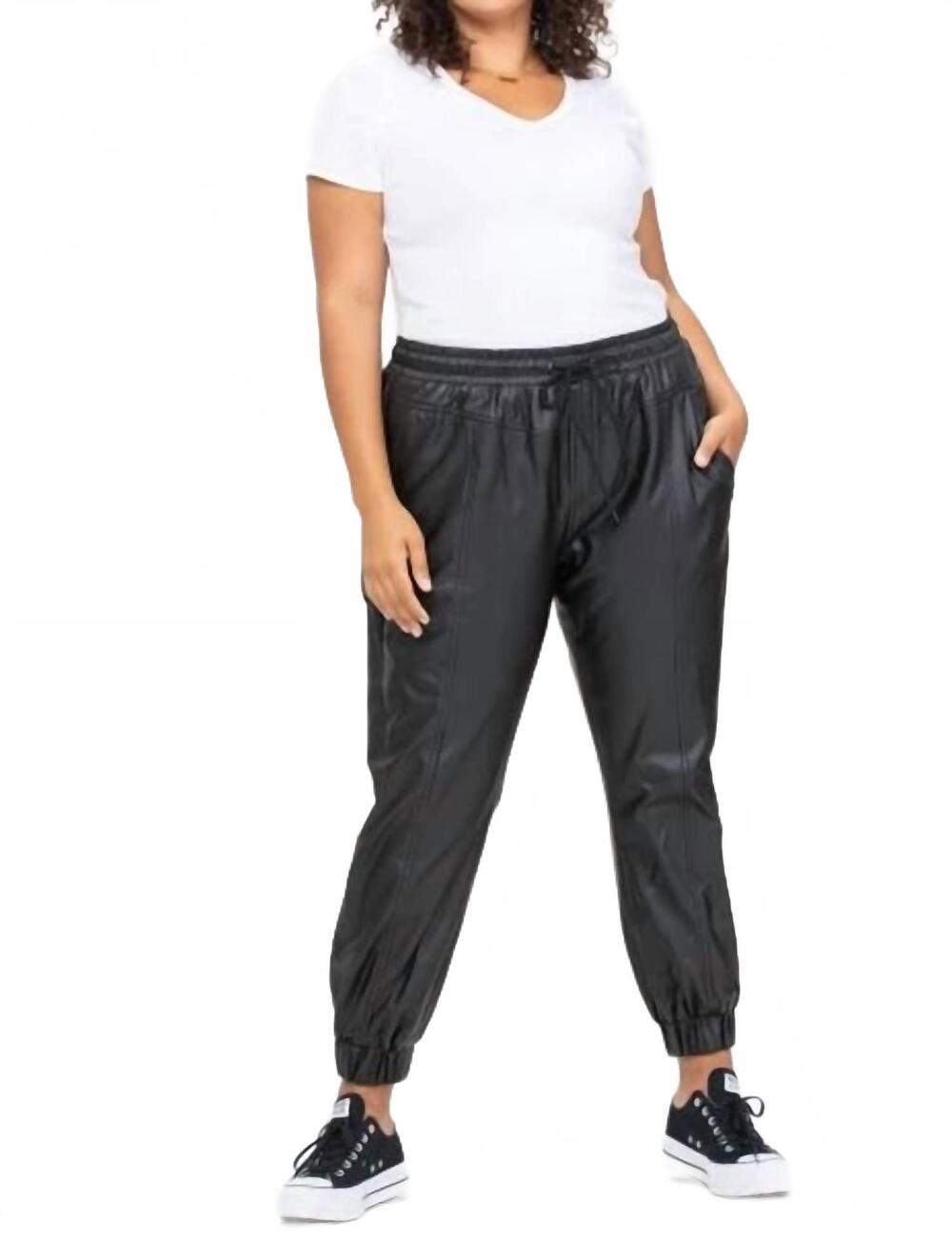 NEW CELLO high-rise faux leather joggers in black